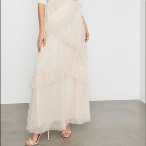 BCBGMAXAZRIA Tulle Lace Assymetric Ruffled Skirt